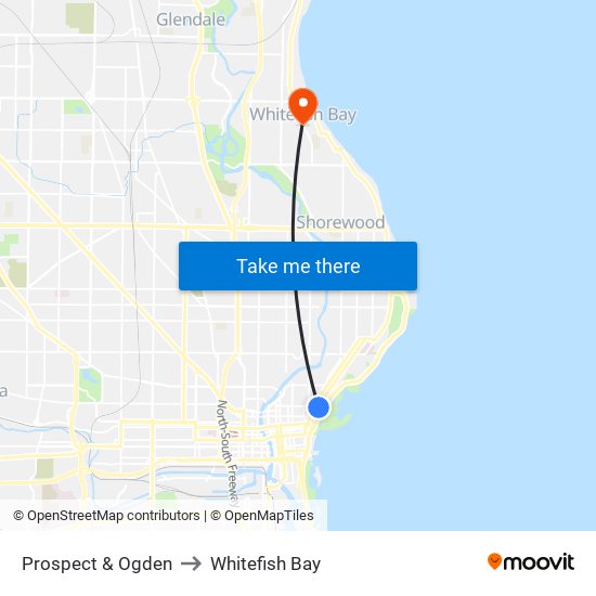 Prospect & Ogden to Whitefish Bay map