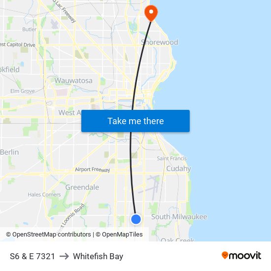 S6 & E 7321 to Whitefish Bay map
