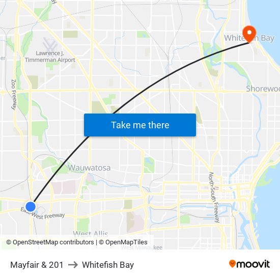 Mayfair & 201 to Whitefish Bay map