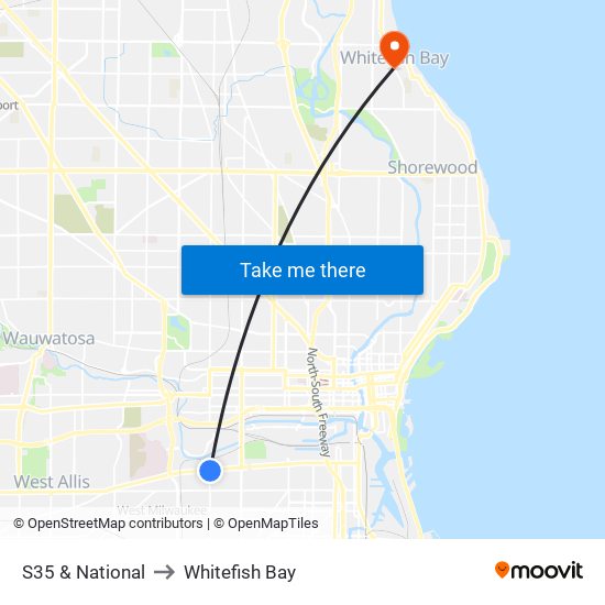 S35 & National to Whitefish Bay map