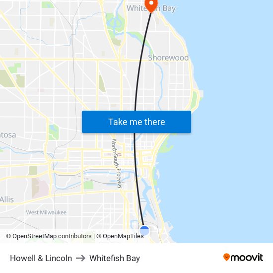 Howell & Lincoln to Whitefish Bay map