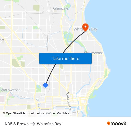 N35 & Brown to Whitefish Bay map