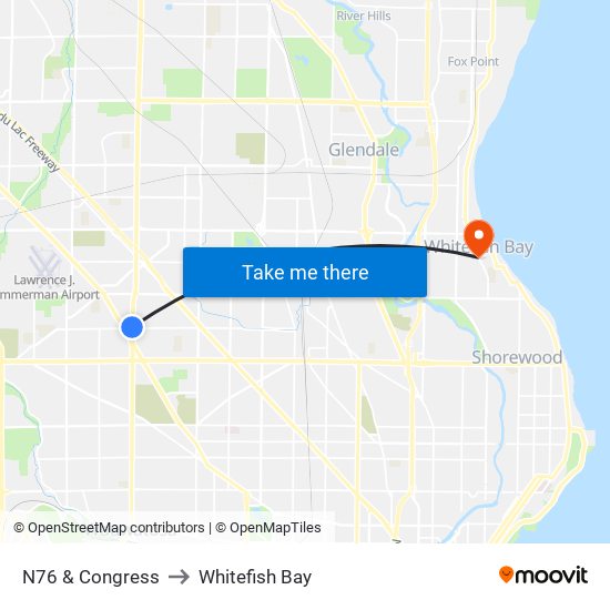 N76 & Congress to Whitefish Bay map