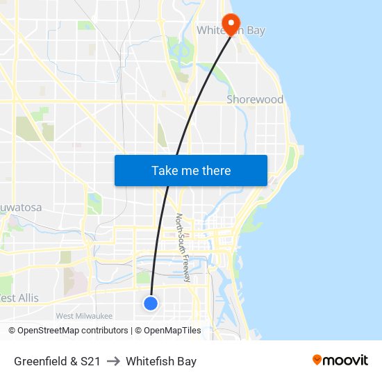 Greenfield & S21 to Whitefish Bay map