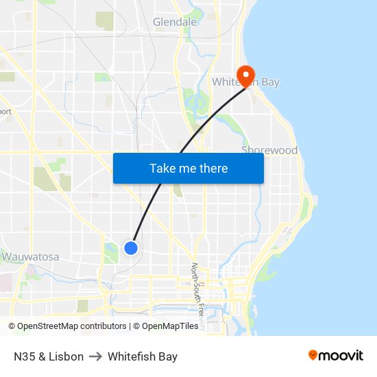 N35 & Lisbon to Whitefish Bay map