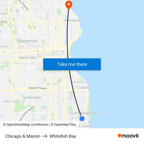 Chicago & Marion to Whitefish Bay map