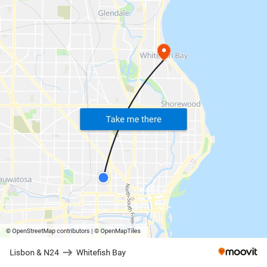 Lisbon & N24 to Whitefish Bay map