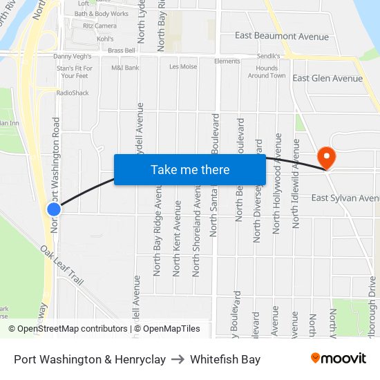 Port Washington & Henryclay to Whitefish Bay map