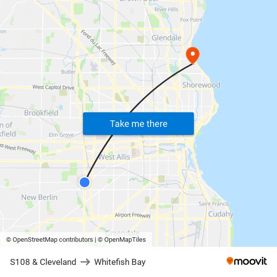 S108 & Cleveland to Whitefish Bay map