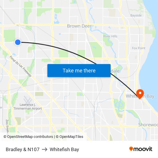Bradley & N107 to Whitefish Bay map