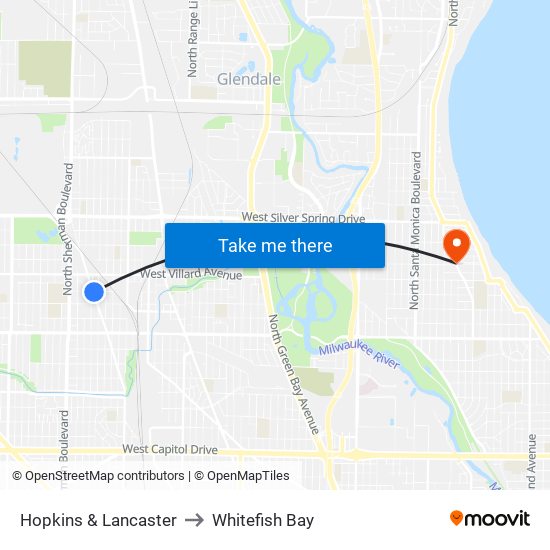 Hopkins & Lancaster to Whitefish Bay map