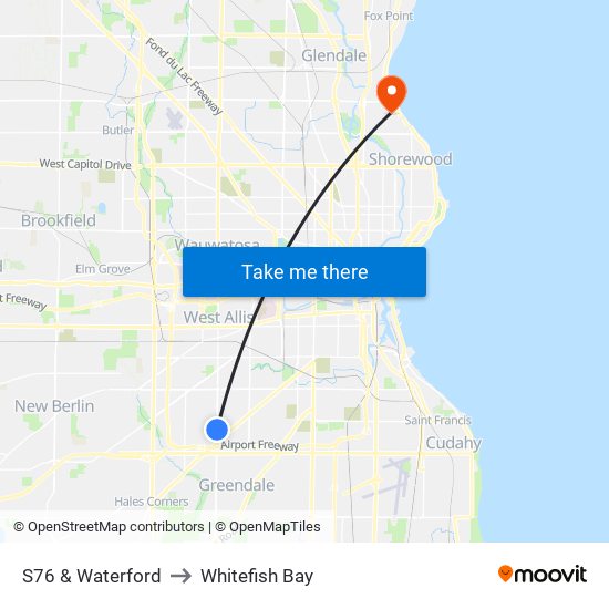 S76 & Waterford to Whitefish Bay map