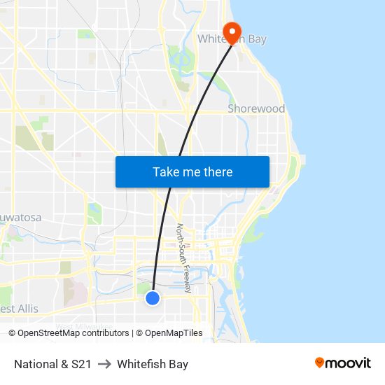 National & S21 to Whitefish Bay map