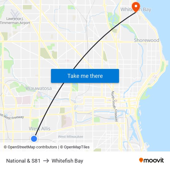 National & S81 to Whitefish Bay map