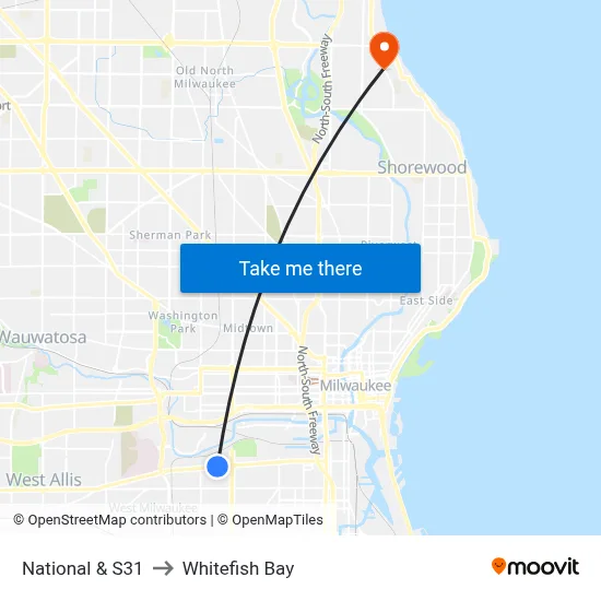 National & S31 to Whitefish Bay map