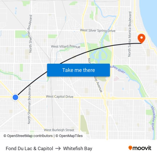Fond Du Lac & Capitol to Whitefish Bay map