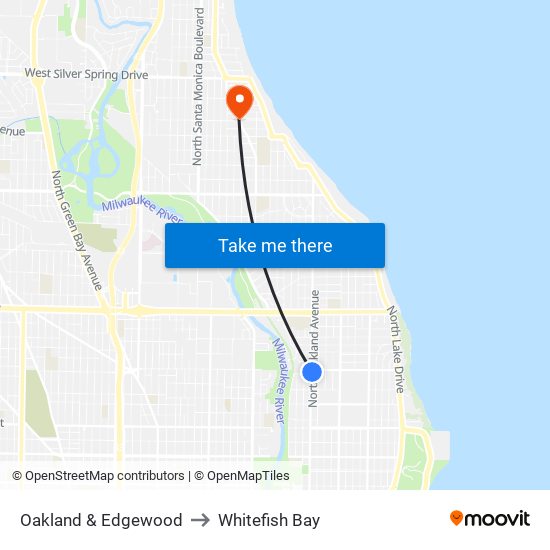 Oakland & Edgewood to Whitefish Bay map