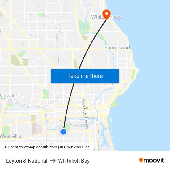 Layton & National to Whitefish Bay map