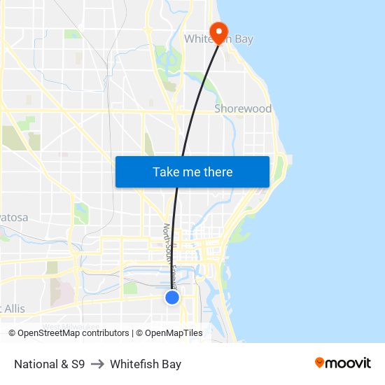 National & S9 to Whitefish Bay map