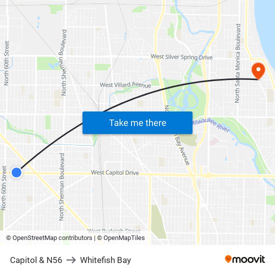 Capitol & N56 to Whitefish Bay map