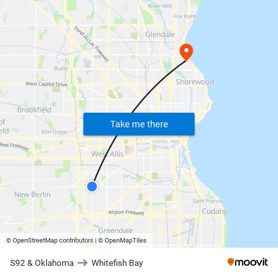 S92 & Oklahoma to Whitefish Bay map