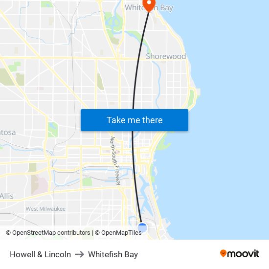 Howell & Lincoln to Whitefish Bay map