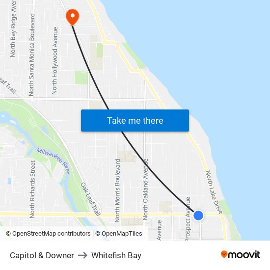 Capitol & Downer to Whitefish Bay map