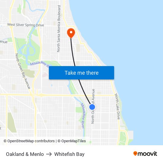 Oakland & Menlo to Whitefish Bay map