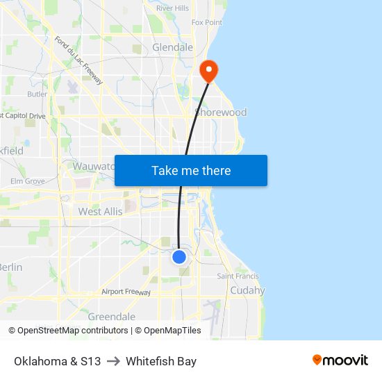 Oklahoma & S13 to Whitefish Bay map