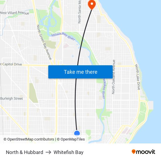 North & Hubbard to Whitefish Bay map