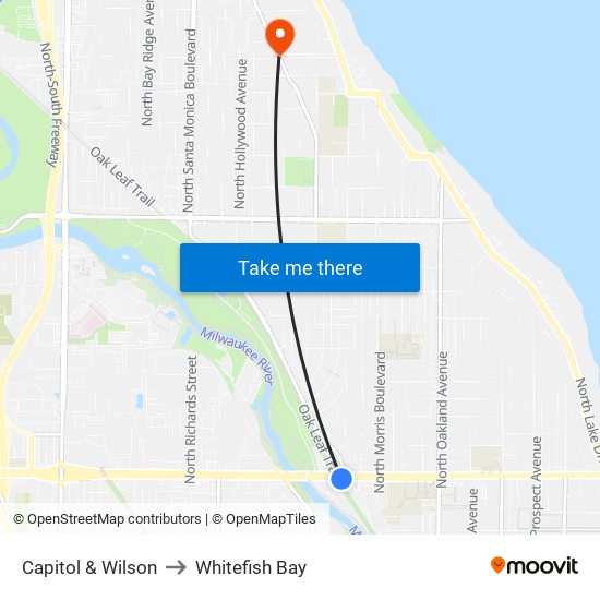 Capitol & Wilson to Whitefish Bay map