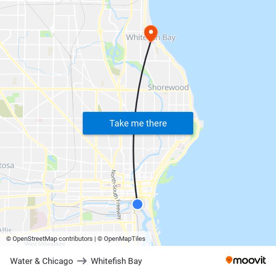 Water & Chicago to Whitefish Bay map