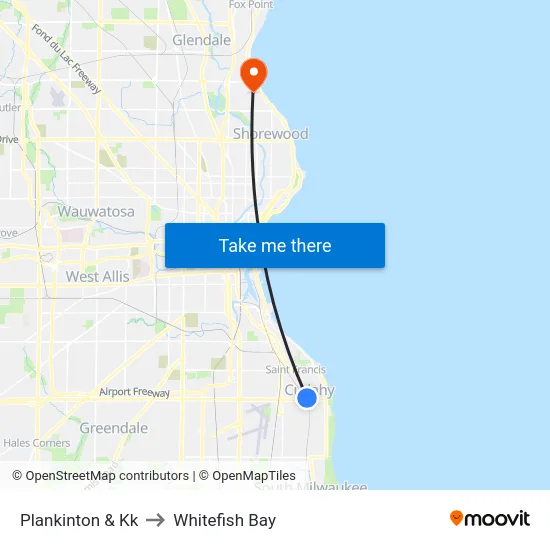 Plankinton & Kk to Whitefish Bay map