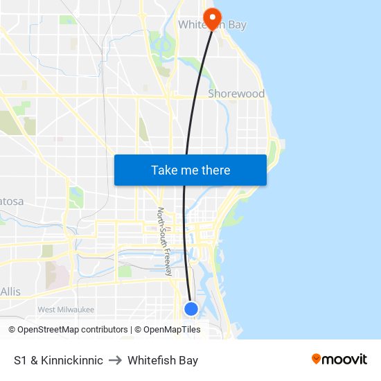 S1 & Kinnickinnic to Whitefish Bay map