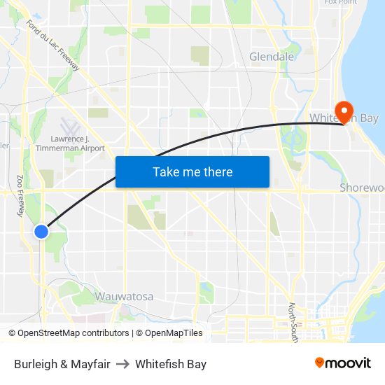 Burleigh & Mayfair to Whitefish Bay map