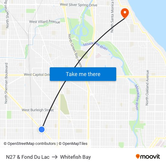 N27 & Fond Du Lac to Whitefish Bay map