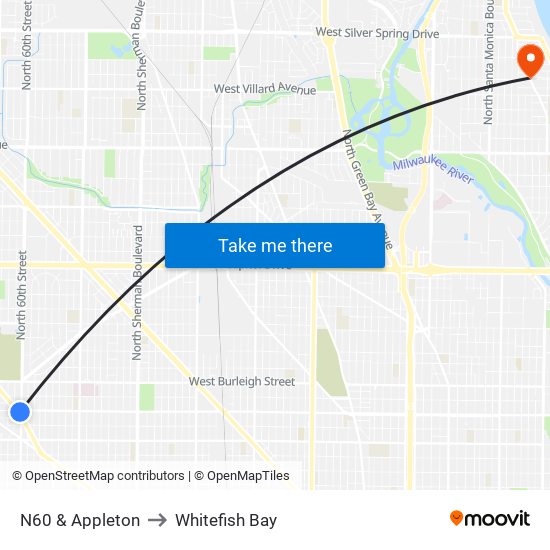 N60 & Appleton to Whitefish Bay map