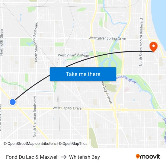 Fond Du Lac & Maxwell to Whitefish Bay map