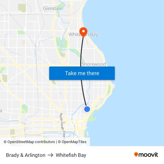 Brady & Arlington to Whitefish Bay map