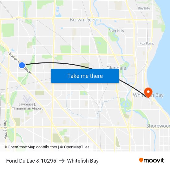 Fond Du Lac & 10295 to Whitefish Bay map