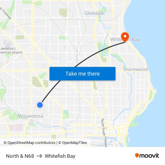 North & N68 to Whitefish Bay map