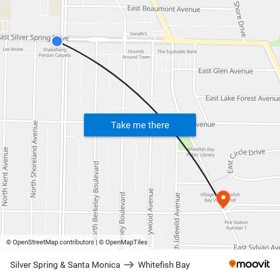 Silver Spring & Santa Monica to Whitefish Bay map