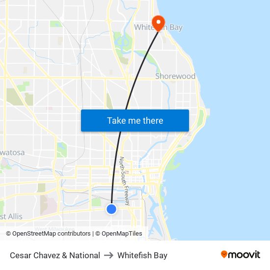 Cesar Chavez & National to Whitefish Bay map