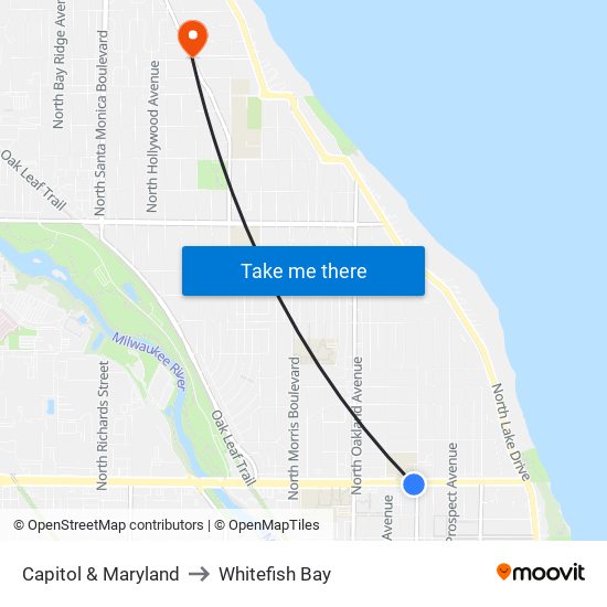 Capitol & Maryland to Whitefish Bay map