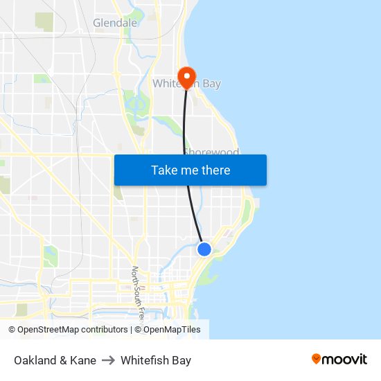 Oakland & Kane to Whitefish Bay map