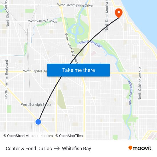 Center & Fond Du Lac to Whitefish Bay map