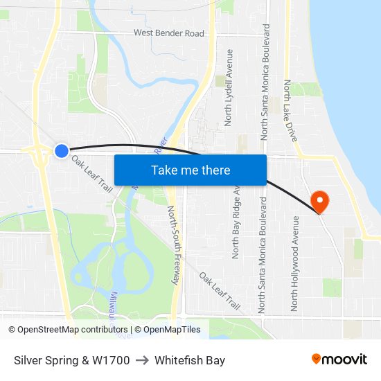 Silver Spring & W1700 to Whitefish Bay map