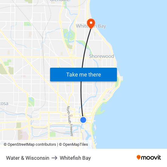 Water & Wisconsin to Whitefish Bay map