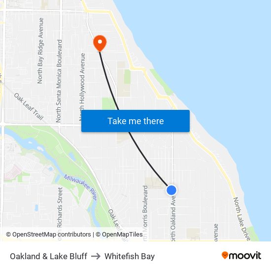 Oakland &  Lake Bluff to Whitefish Bay map