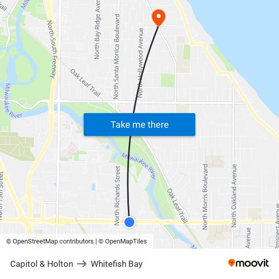 Capitol & Holton to Whitefish Bay map